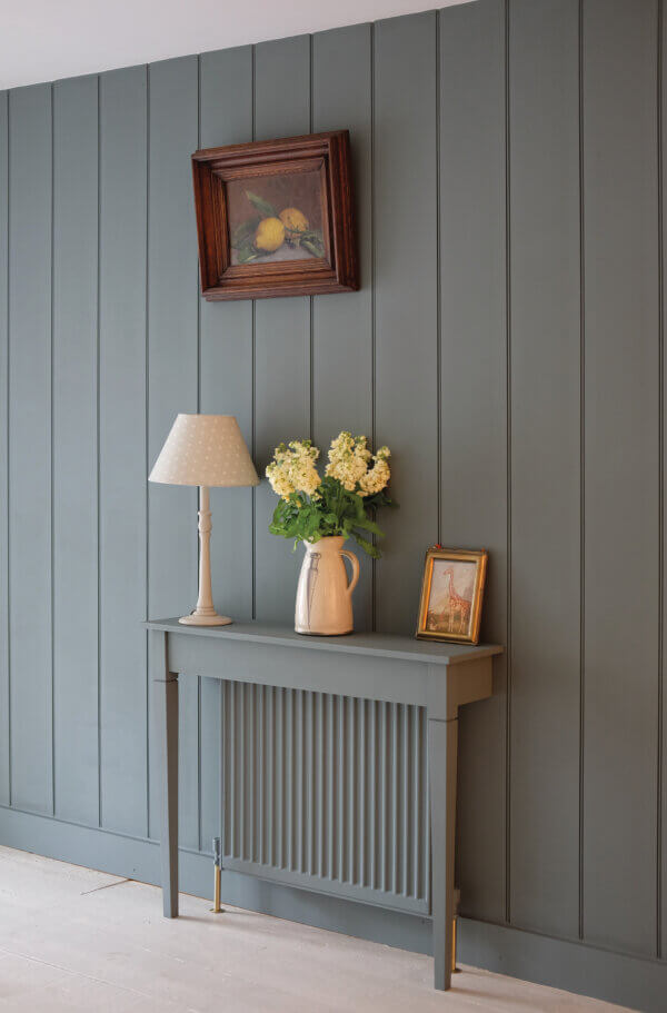 Georgian MDF Wall Panelling painted in a Little Greene Paint colour with radiator table